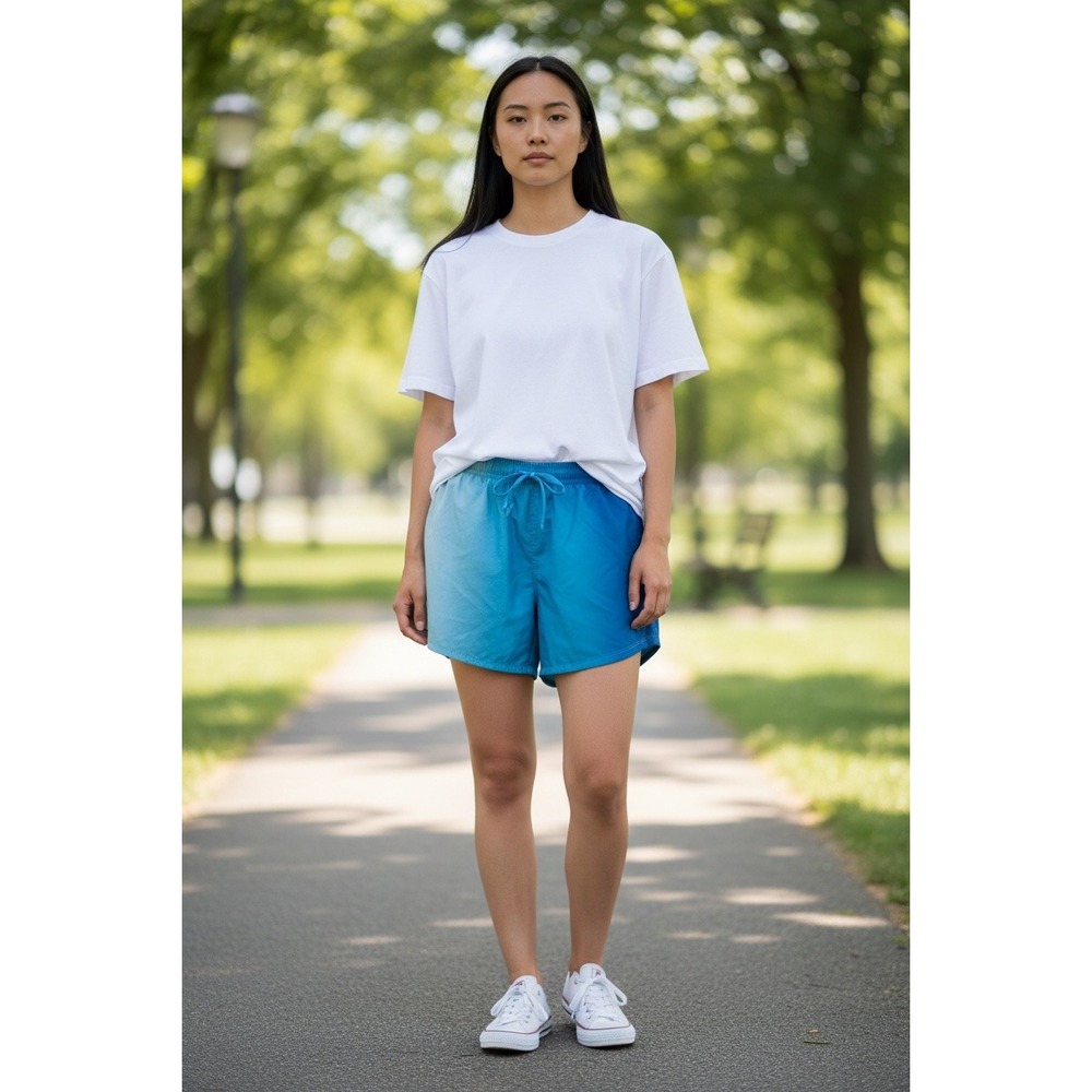 Adidas Womens Blue Ombre Gradient Athletic Running Shorts Drawstring Waist